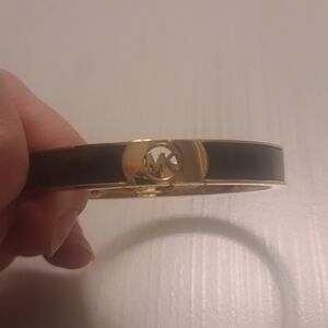 Michael Kors Gold-tone Black Enamel Logo Bangle